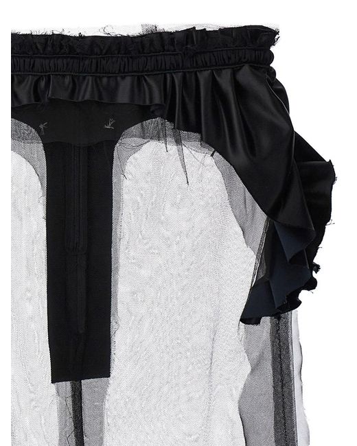 Maison Margiela Black Satin Ruche Tulle Skirt Skirts
