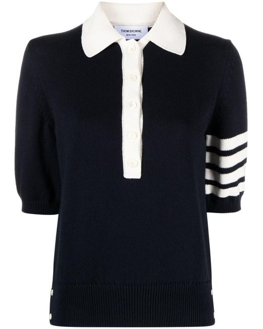 Thom Browne Black Navy Blue Cotton Polo Shirt