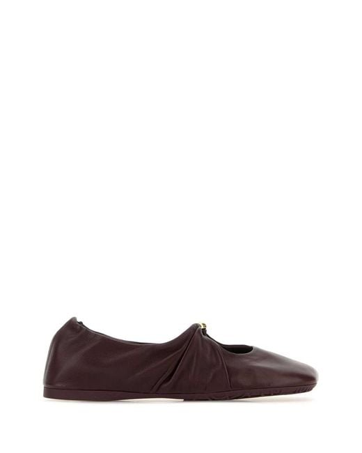 Loewe Brown Burgundy Nappa Leather Pebble Ballerinas