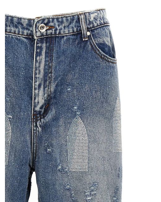 Who Decides War Blue 'Rhinestone Washed Denim' Jeans for men