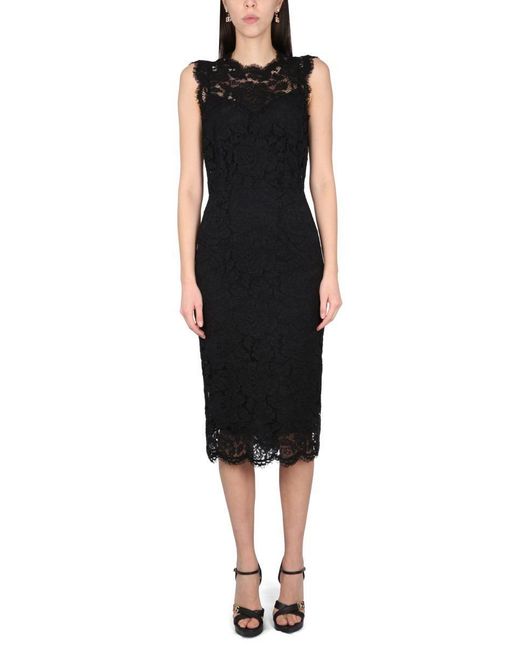 Dolce & Gabbana Lace Longuette Dress in Black | Lyst