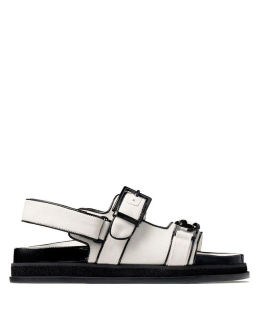 Jimmy Choo White Elyn Flat Linen And Leather Sandals