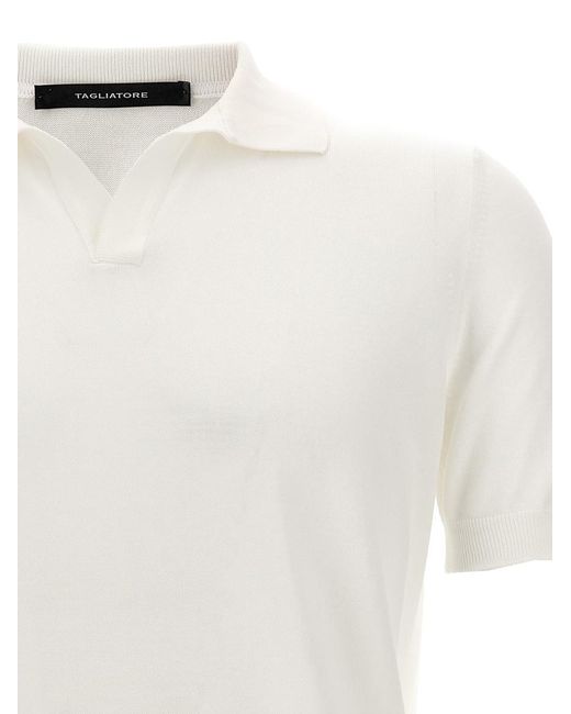 Tagliatore White Knitted Polo Shirt for men