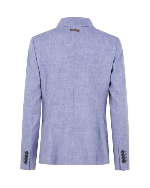Peserico Blue Wool And Linen Canvas Double-breasted Blazer