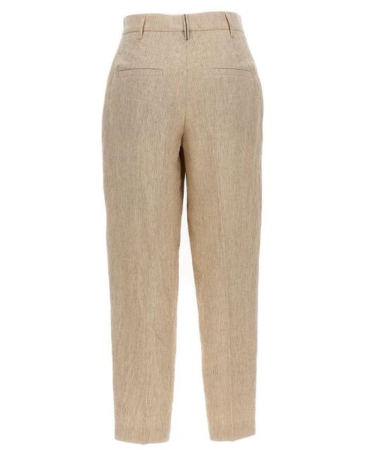 Brunello Cucinelli Natural With Striped Front Pleats Pants