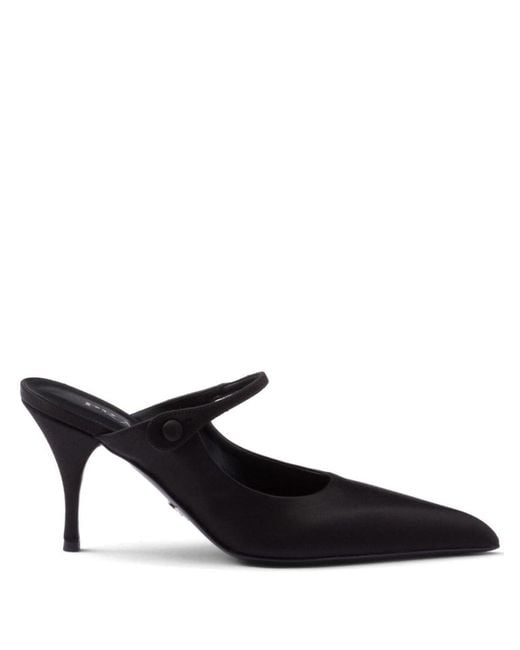 Prada Black Pointed Satin Mules