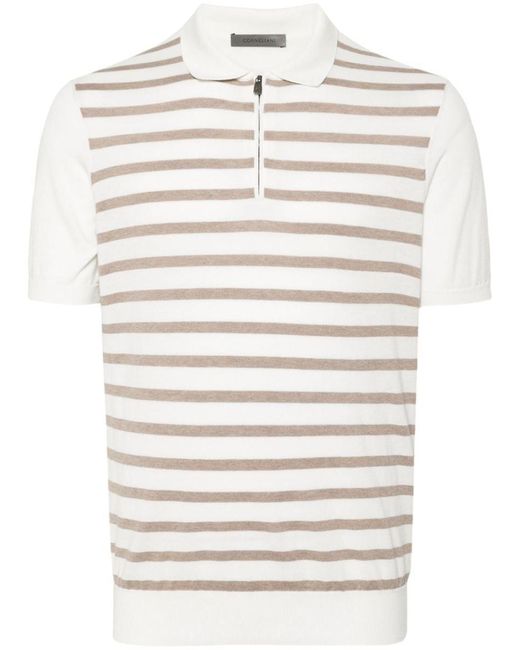 Corneliani White Striped Zip-up Polo Shirt for men