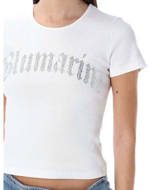 Blumarine Blue Rhinestones Logo T-Shirt