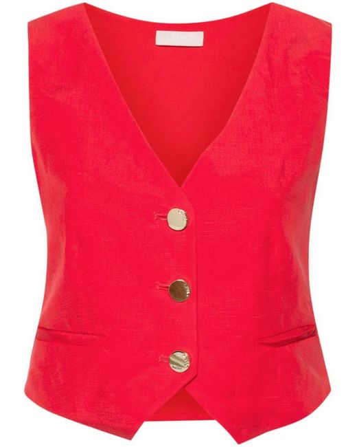 Liu Jo Red Button-up Cropped Waistcoat