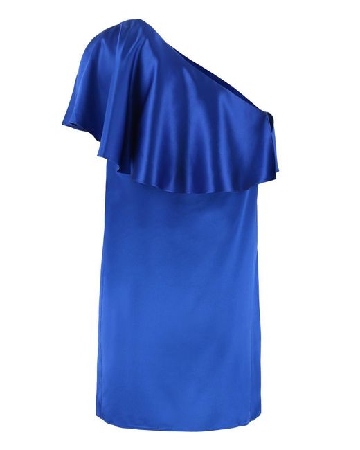 Saint Laurent Blue Ruffled One-Shoulder Dress