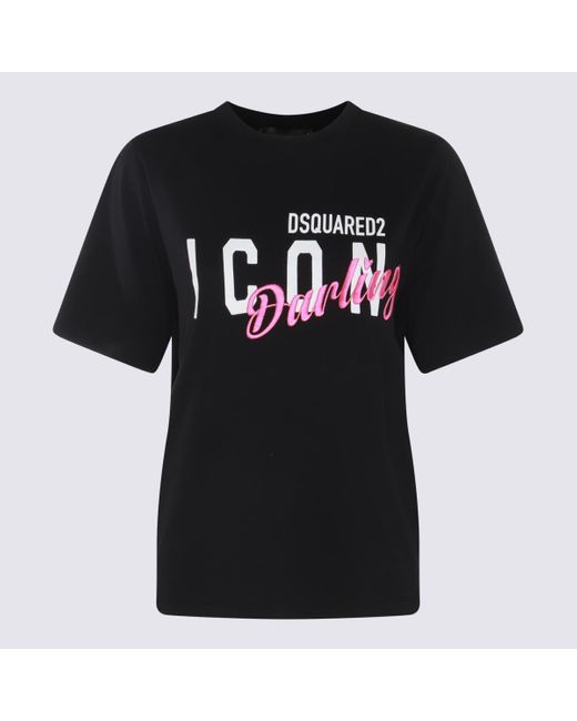 DSquared² Black, White And Pink Cotton T-shirt