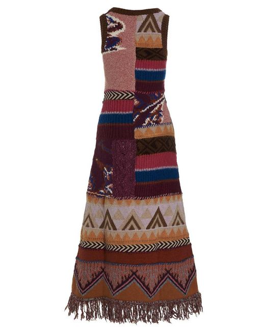 Etro Multicolor Patchwork Knit Maxi Dress