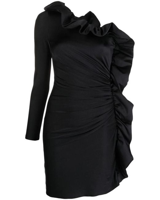 P.A.R.O.S.H. Black Ruffled One-shoulder Dress