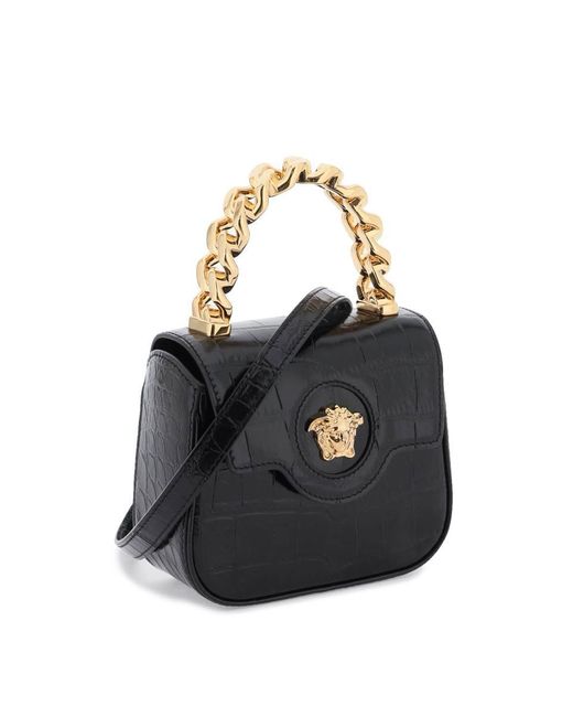 Versace Black Croco-embossed Leather 'la Medusa' Mini Bag
