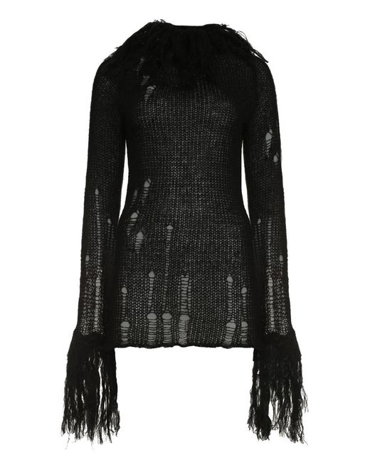 Gcds Black Openwork-knit Dress