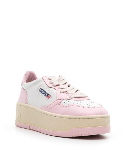 Autry Pink Platform Low Leather Sneakers