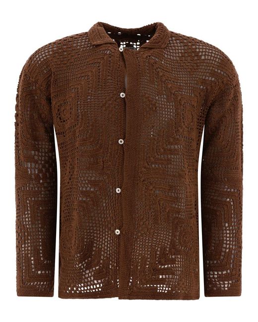 Bode Brown "Overdye Crochet" Shirt for men