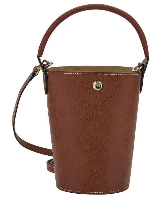 Longchamp 'xs Epure' Brown Bucket Bag With Embossed Logo In Leather Woman
