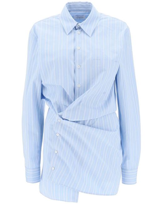 Off-White c/o Virgil Abloh Blue Striped-poplin Mini Shirt Dress