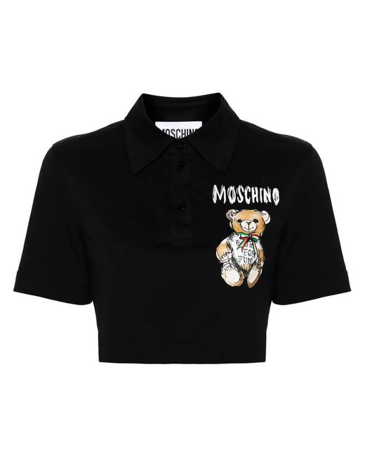 Moschino Black Teddy Bear Cropped Polo Shirt