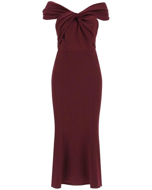 Roland Mouret Red Stretch Cady Midi Dress With Twisted Detail