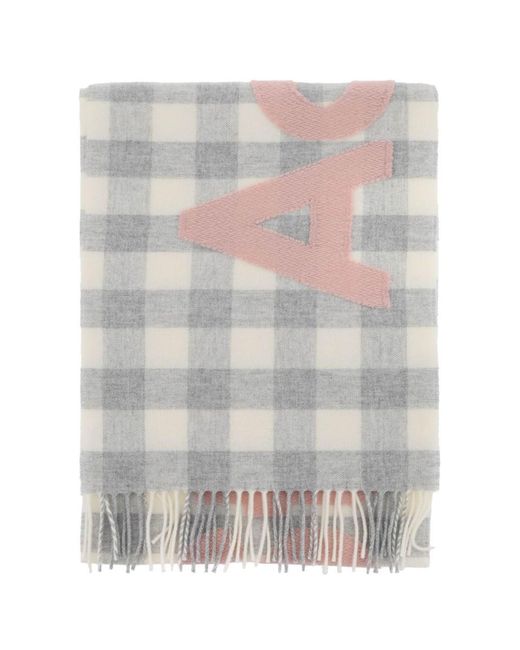 Acne White "Checked Scarf With Logo Pattern"