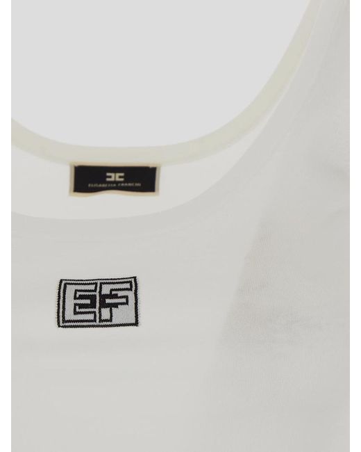 Elisabetta Franchi White Sleeveless Ribbed Top With Logo