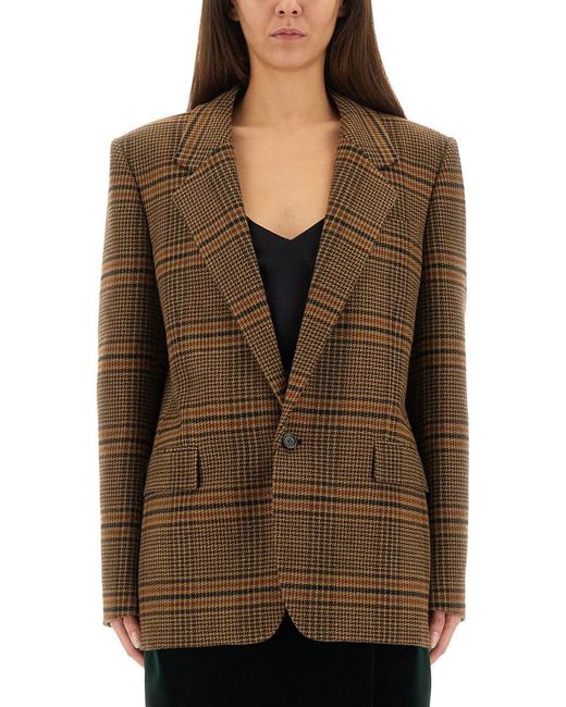Saint Laurent Brown Prince Of Wales Wool Jacket