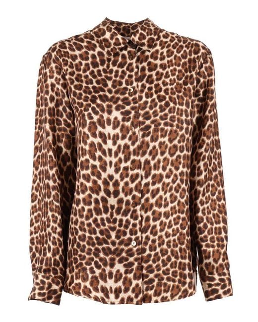 P.A.R.O.S.H. Brown Leopard Print Silk Shirt