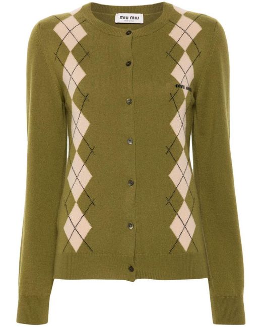 Miu Miu Green Checkered Cashmere Cardigan