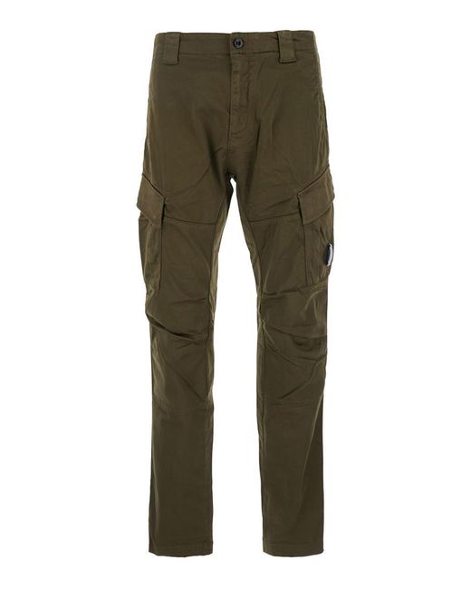 C P Company Green Cargo Pants With Lens Motif On The Leg for men