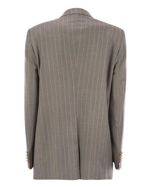 Tagliatore Gray Stretch Wool Double-breasted Pinstripe Blazer