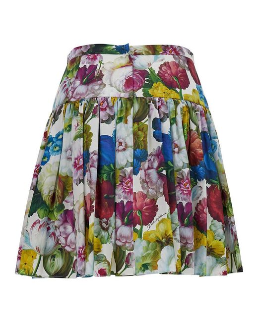 Dolce & Gabbana Mini Multicolor Skirt With All-over Floreal Print In Cotton Woman