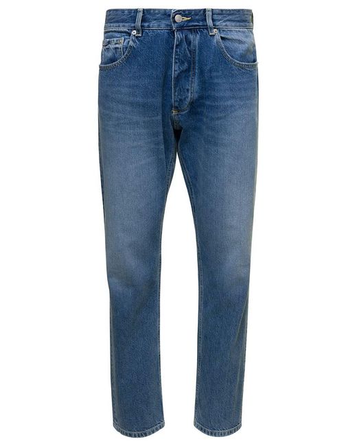 ICON DENIM 'kanye' Blue 5-pocket Jeans With Logo Patch In Cotton Denim Man for men
