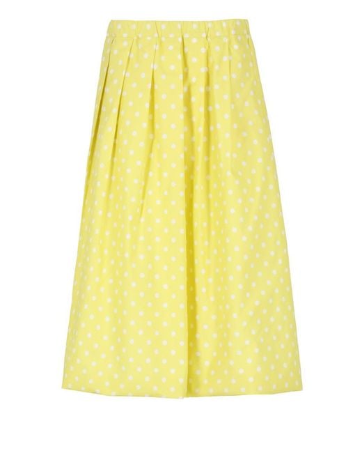 Fabiana Filippi Yellow Pleated Cotton Skirt With Contrasting Polka Dots