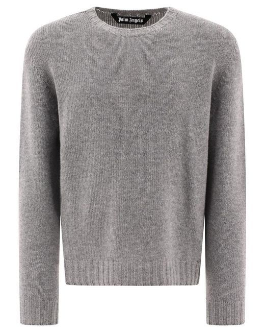 Palm Angels Gray "Curved Logo" Sweater for men