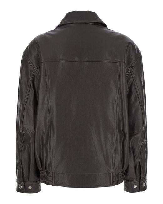 DUNST Black Brown Oversized Jacket With Dropped Shoulders And Flap Pockets On The Front In Leather Woman