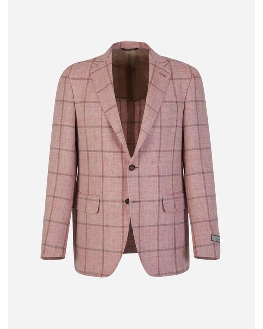 Canali Pink Checked Motif Blazer for men