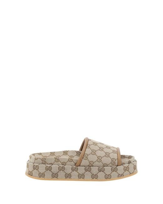 Gucci White Original Gg Fabric Slides