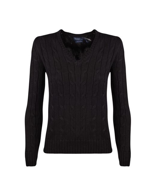 Ralph Lauren Plaited Cotton V-neck Sweater Black