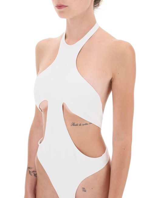 Mugler White One Piece Swimsuit With Cut Outs