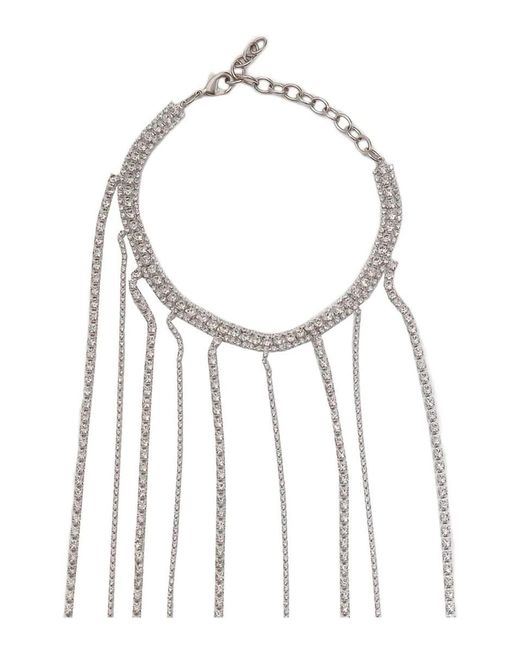 Silvia Gnecchi White Colored Necklace With All-Over Applied Glass Crystals And Adjustable Clasp