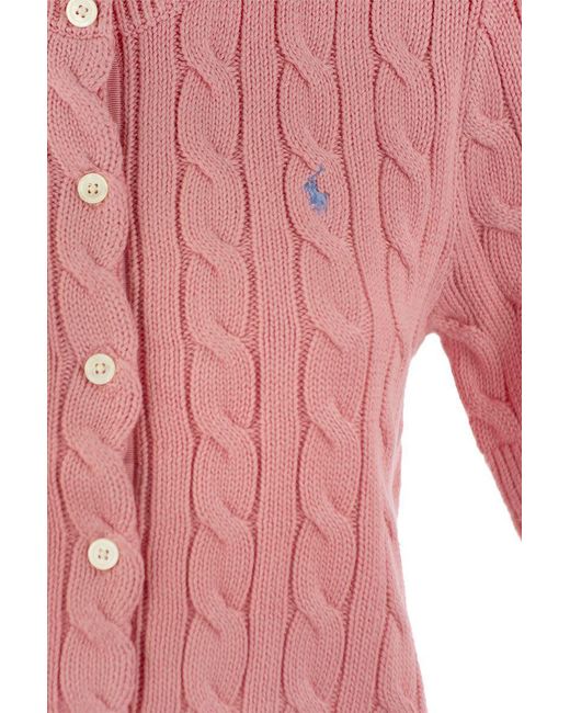 Polo Ralph Lauren Pink Plaited Cardigan With Short Sleeves