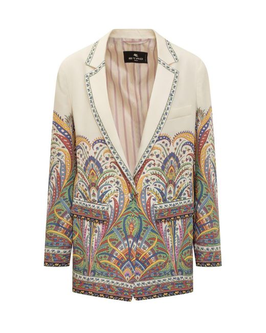 Etro White Abstract Floral Print Jacket