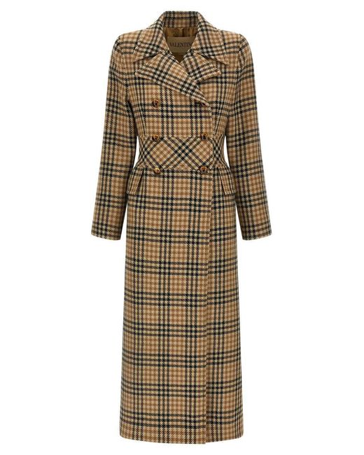 Valentino Garavani Natural Houndstooth Wool Coat