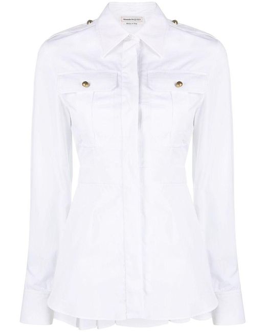 Alexander McQueen slashed draped sleeve cotton shirt - White