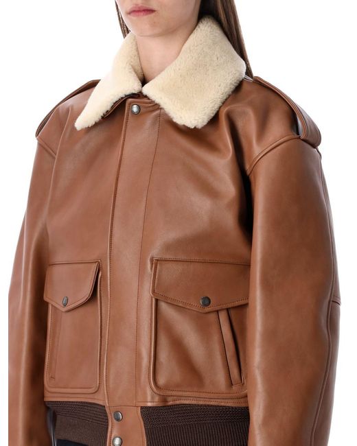 Saint Laurent Black Leather Bomber Jacket With Shearling Collar