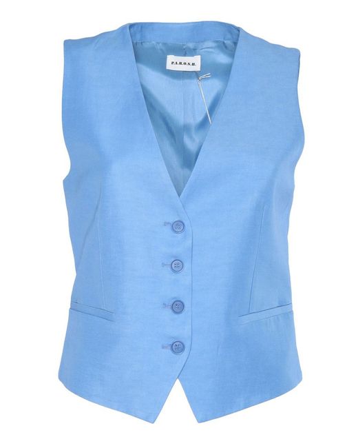 P.A.R.O.S.H. Blue Tailored Gilet With Deep V-Neckline