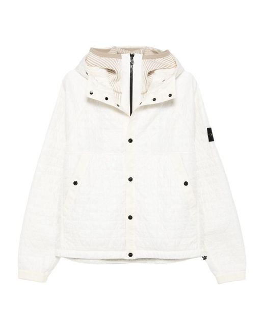 Stone Island White Hooded Blouson Jacket for men