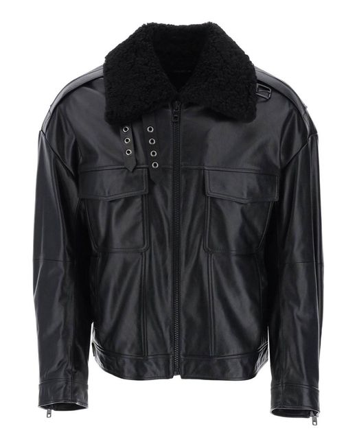 Dolce & Gabbana Black Leather-and-fur Biker Jacket for men